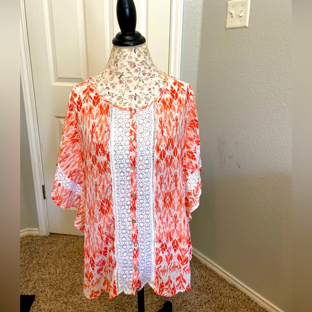 💥3 for 10 pea in pod by Daniel rainn medium peach white tunic lace buttons